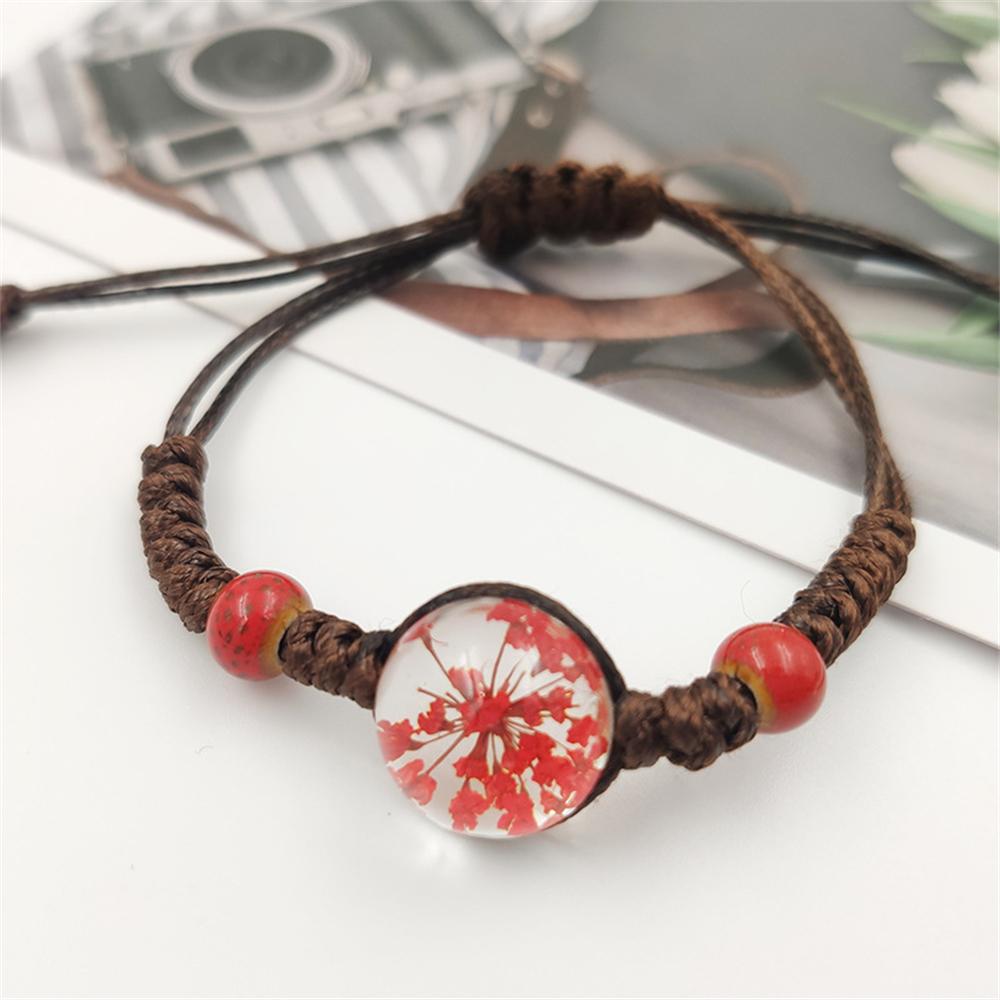 Natural Dried Flower Glass Bracelet Bohemian Style Handmade Braided Gypsophila Bracelet For Women Girls Jewelry Gifts