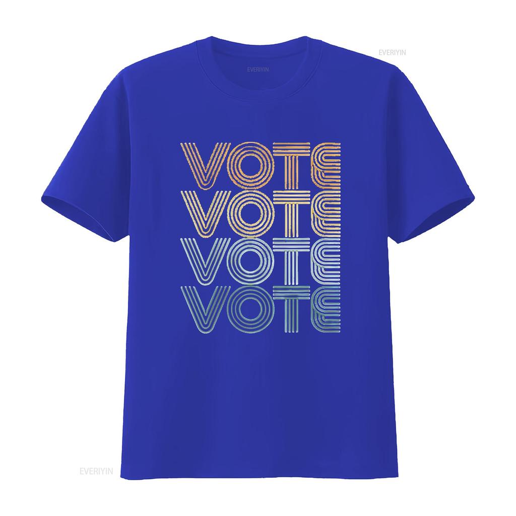 Mens Retro Vote Vintage Colors Round Neck T Shirt Black 4X Large vintage Washed homme streetwear Comfortable Soft Versatile