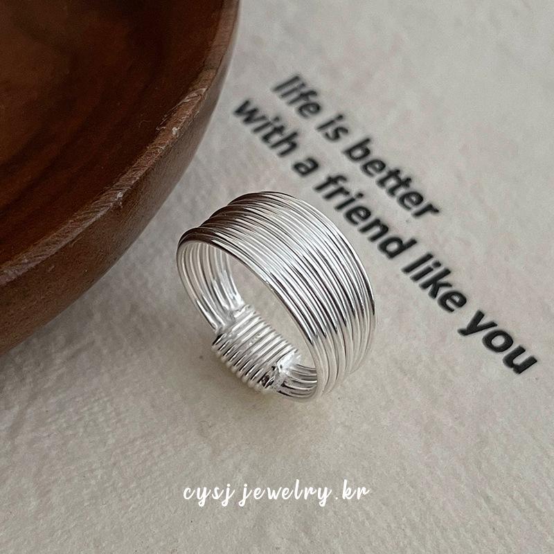 Cui Yan S925 Sterling Silver Multi-layer Korean Line Ring - Women's European American Fashion Simple Band