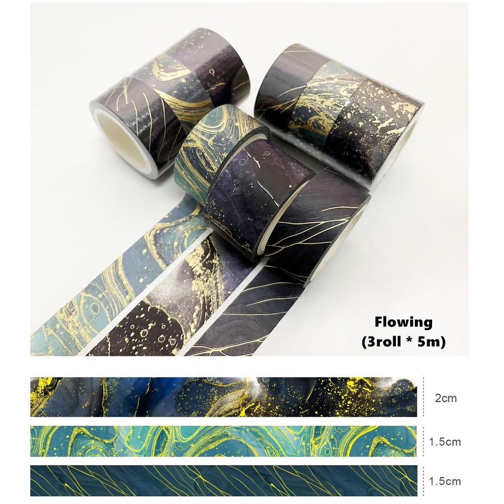 3 stk Gullfolie Washi Tapes Sett Multi Stein Stjerne Blomst Mønster Selvklebende Maskeringstape Dekor Klistremerker Dagbok