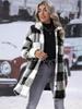 European and American Women's Plaid Wool Lapel Mid-Length Coat - Autumn/Winter Collection