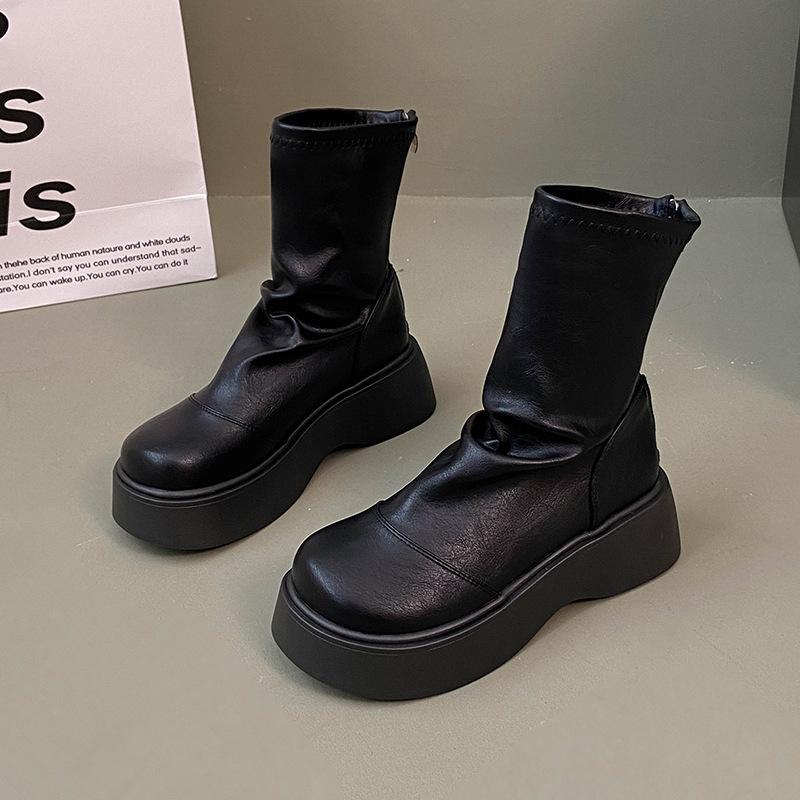 Skinny boots Martin boots children's 2025 autumn new single boots show legs versatile British thick-soled small fashion boots