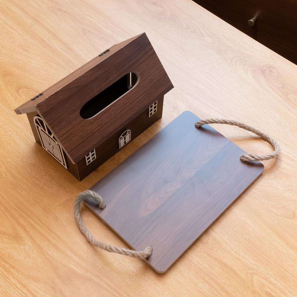 Wood Grain House,Shaped Tissue Box, Modern Country BB Design with Wooden Jute Rope Tray,Nightstand Deco,rMultipurpose Vintage Style Storage Box