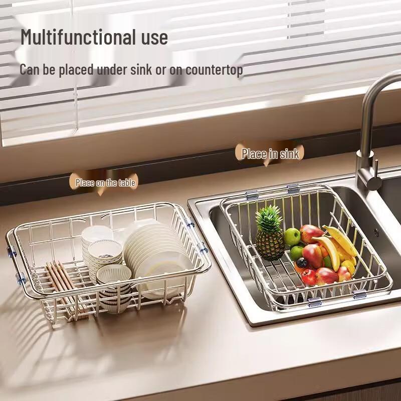 Teleskopischer Spülbecken-Abtropfkorb aus Edelstahl