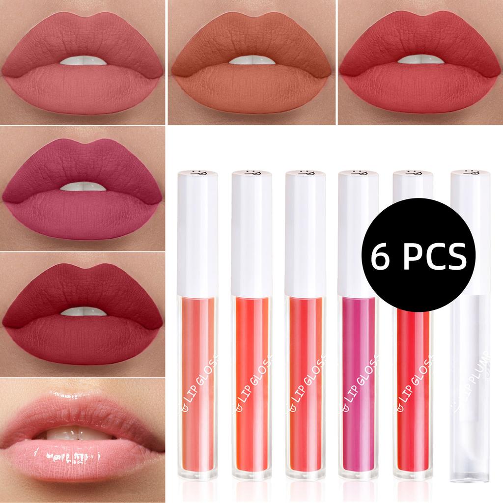 LAMUSELAND Lips Set Keep Smile Waterproof Matte Liquid Lipstick Long-Lasting Non-stick Cup Lip Gloss Lip Plump Oil Lip Makeup 1.5g
