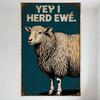 Vintage Teal Blue-Green Background 'YEP I HERD EWÉ' Sheep Illustration Metal Tin Sign Retro Rustic Wall Decor for Home Bar Man C
