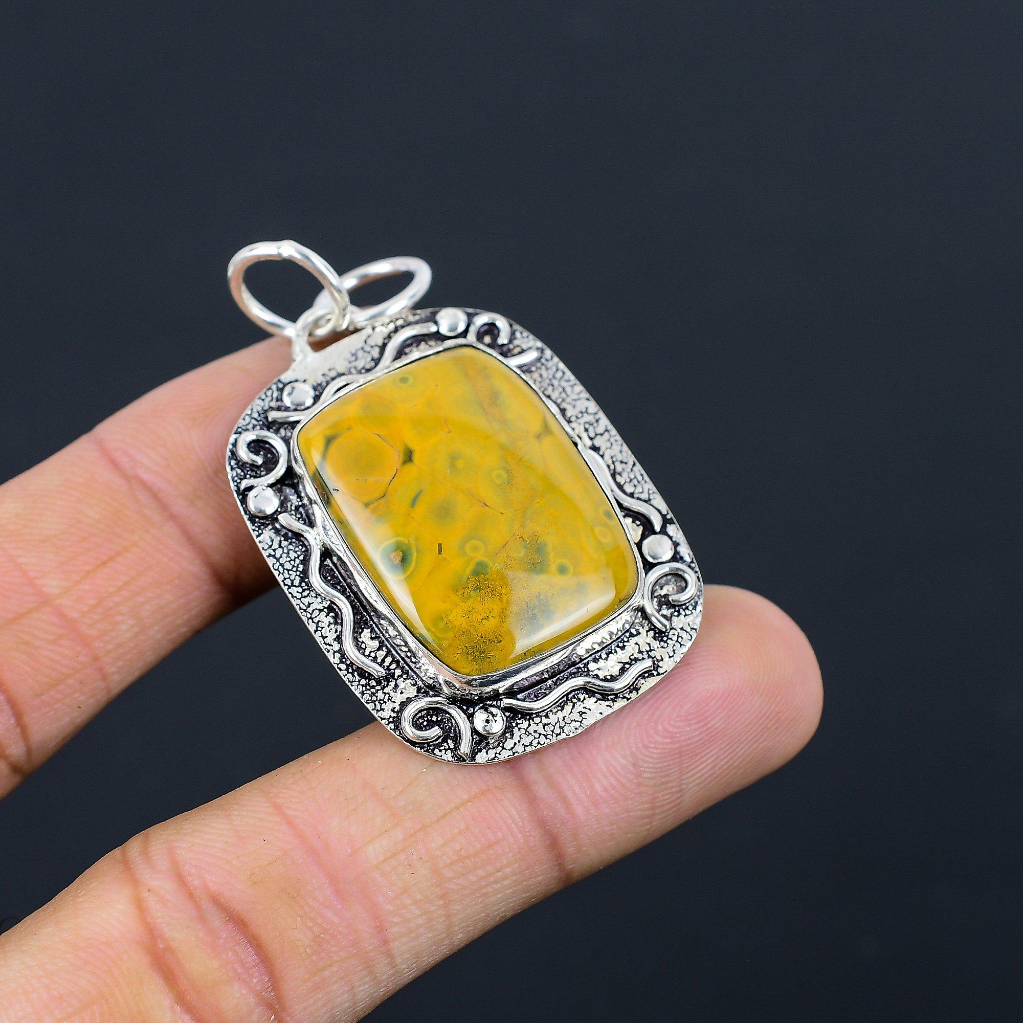 

Wedding Gift For Her 925 Sterling Silver Natural Ocean Jasper Gemstone Pendant