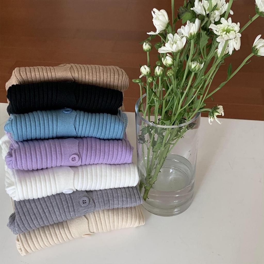 Autumn Korean V-Neck Slim Fit Core-Spun Yarn Cardigan Sweater for Women
