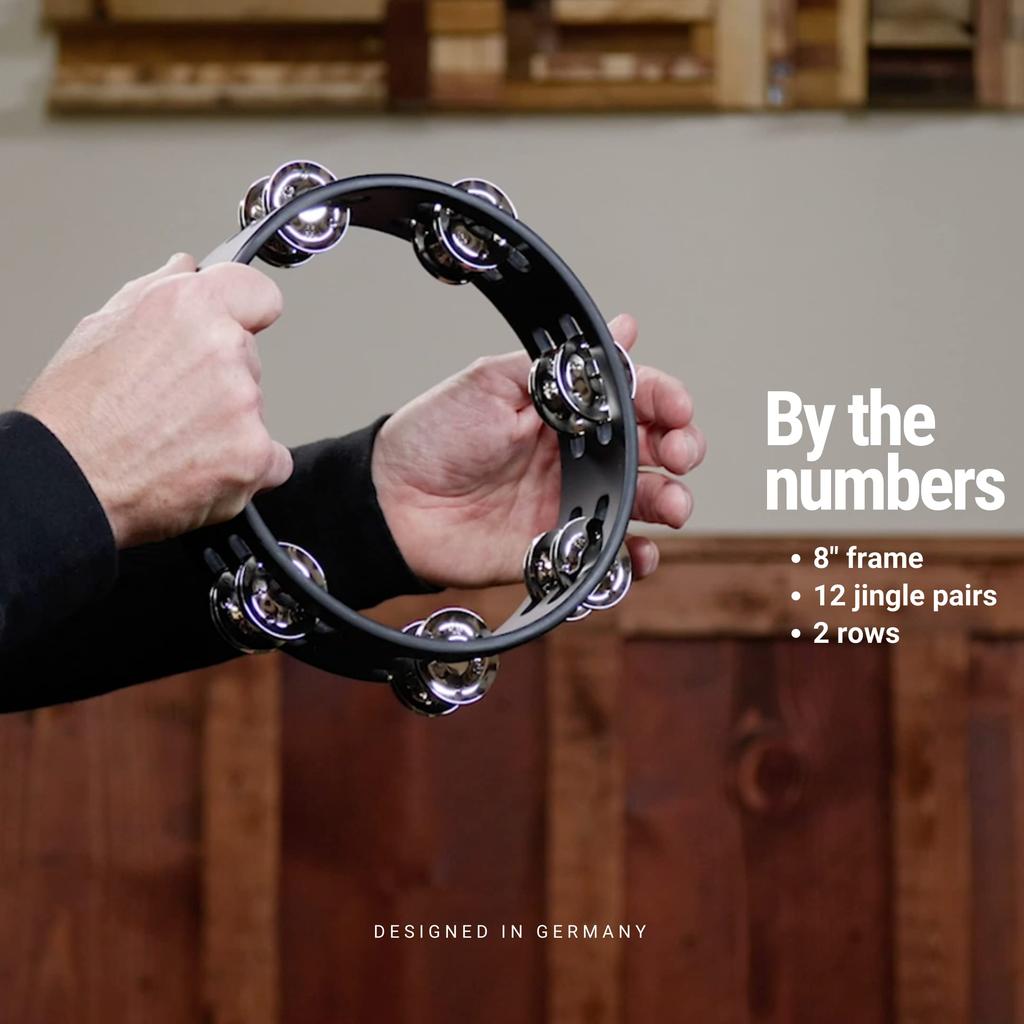 MEINL Percussion Compact Wood Tambourine with Nickel Plated Steel Jingles, 2 Rows, CTA2S-BK