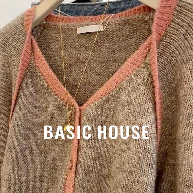 Basic House Women's Color Block V-Neck Knit Top