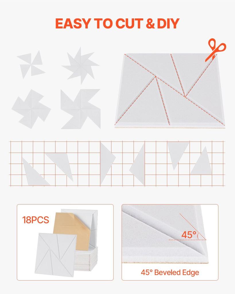 18 Pack Acoustic Wall Panels 11.8 X 11.8 X 0.4 Inch Self-Adhesive White