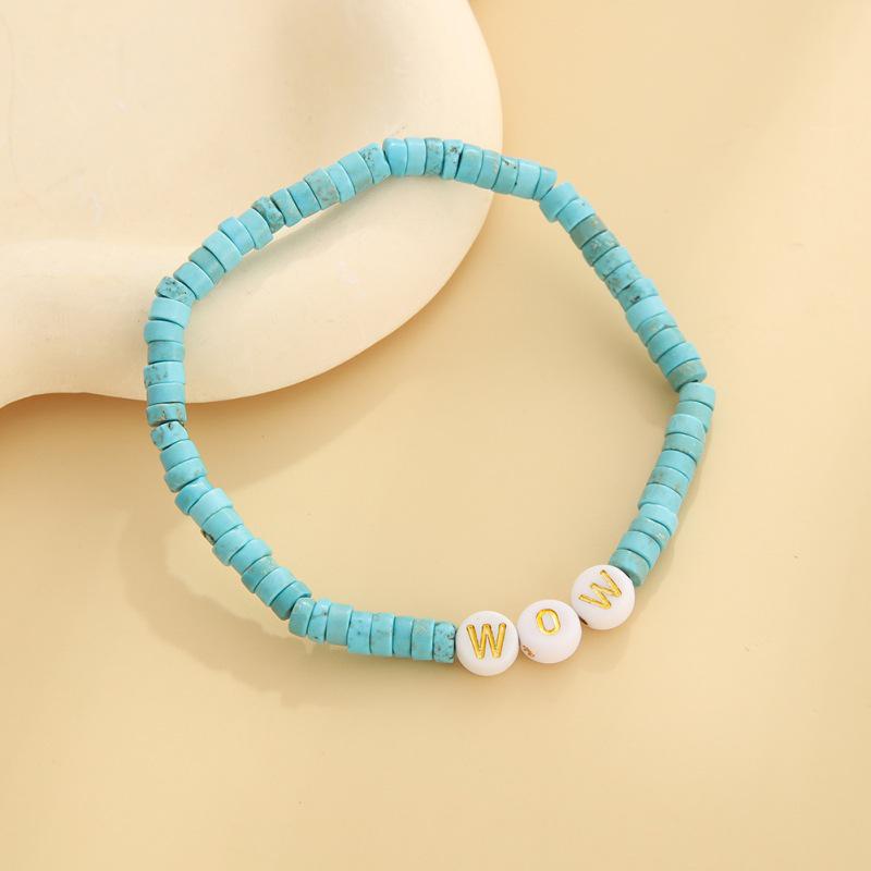 Unisex European & American Natural Stone Beaded Elastic Bracelet with English Letter