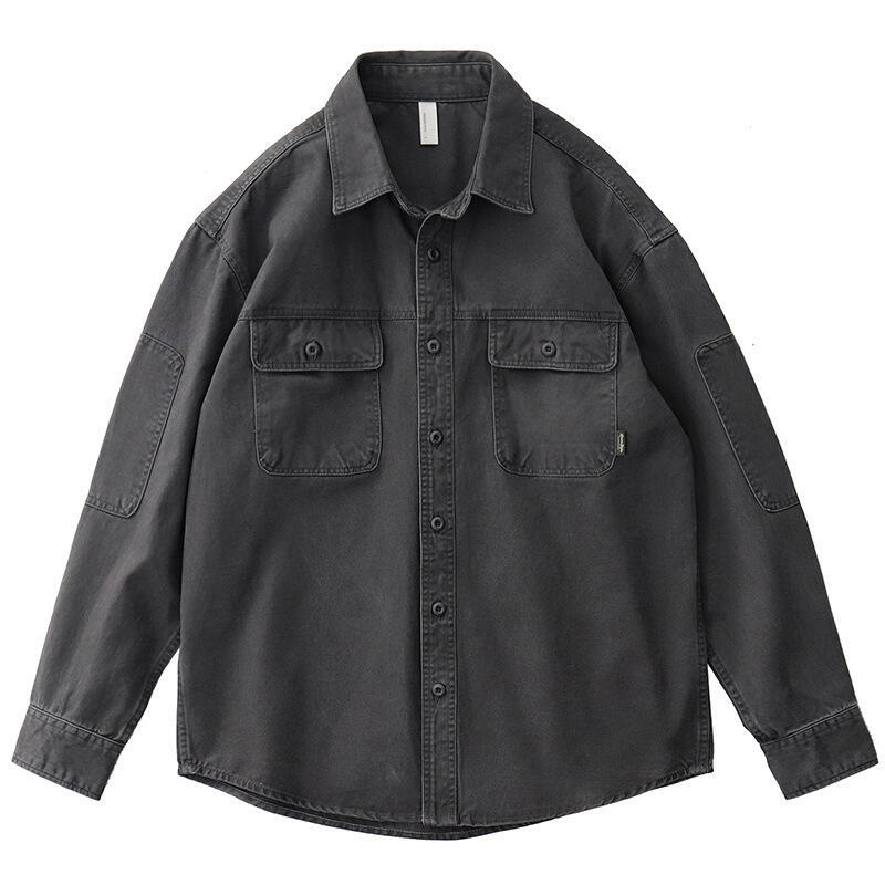 Men's Work Shirt Spring Autumn American Retro Style Loose Lapel Long Sleeve Shirt Jacket Casual Button Down Overshirt for Male Daily Streetwear