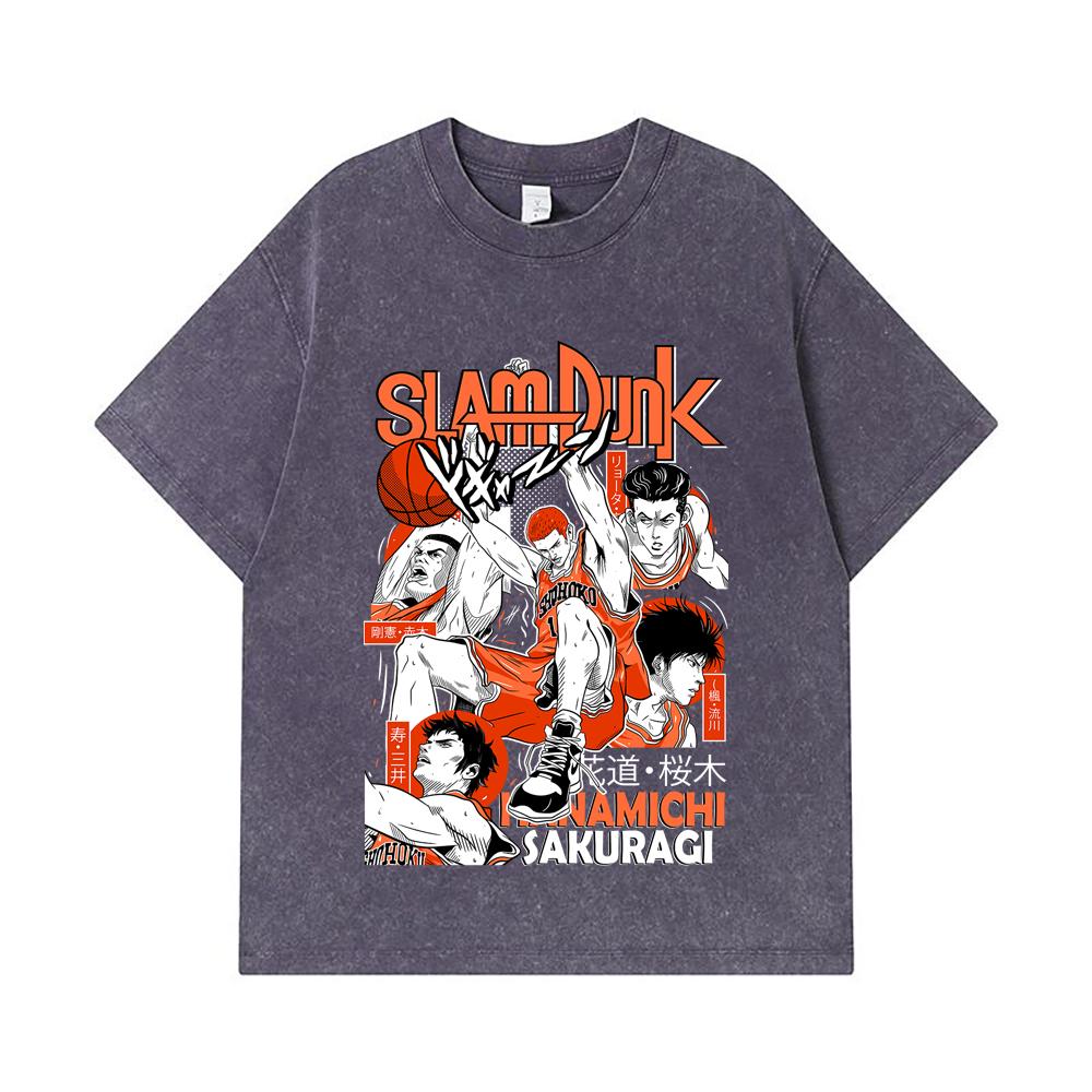 275 GSM Washed T-shirts 100% Cotton Slam Dunk V2 Hanamichi Print Unisex Heavy Cotton T Shirt
