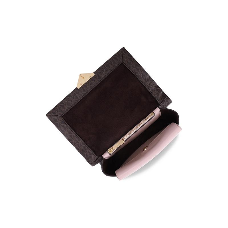Michael Kors Mk Cece Color Block Chain Flap Crossbody Bag Women Bags Brown Soft-Pink 30T9G0EL2B266