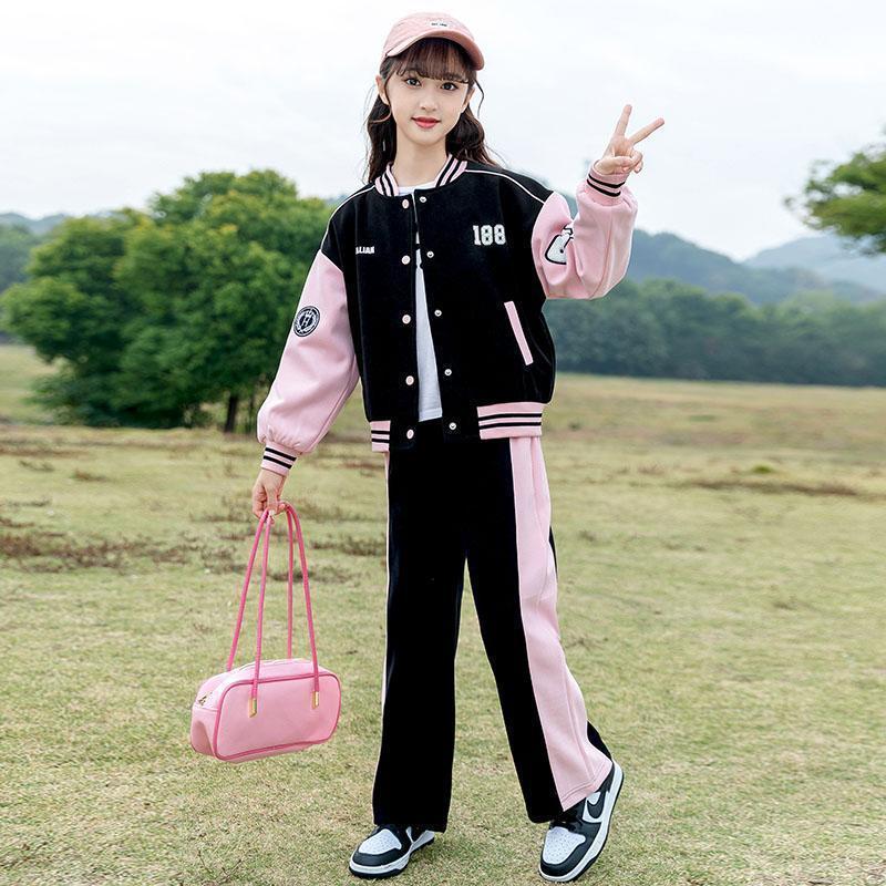 

Бейсбольная форма для девочек в корейском стиле на весну/осень 2024 года: Модные костюмы-двойки для детей среднего и старшего возраста 140