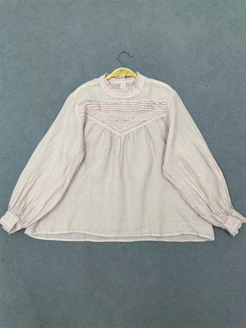 

Johnature Лето Осень Японский кружевной стежок Аккордеон Плиссированная рубашка Свободные тонкие солнцезащитные топы с длинными рукавами для женщин One Size розовый