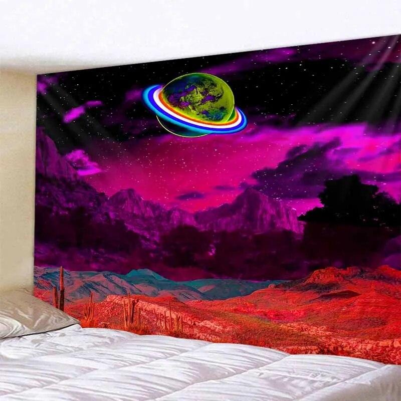 Galaxy Night Sky Tapestry Moon Night Starry Sky Scenery Tapestry Bohemian Psychedelic Home Living Room Bedroom Decoration