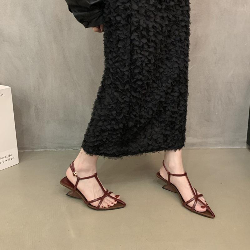 Summer Women's Sandals 2026 Pointed Toe Mid Heels Buckle Sexy Shoes New Trend Designer Pumps Dress Party Sandalias De Mujer