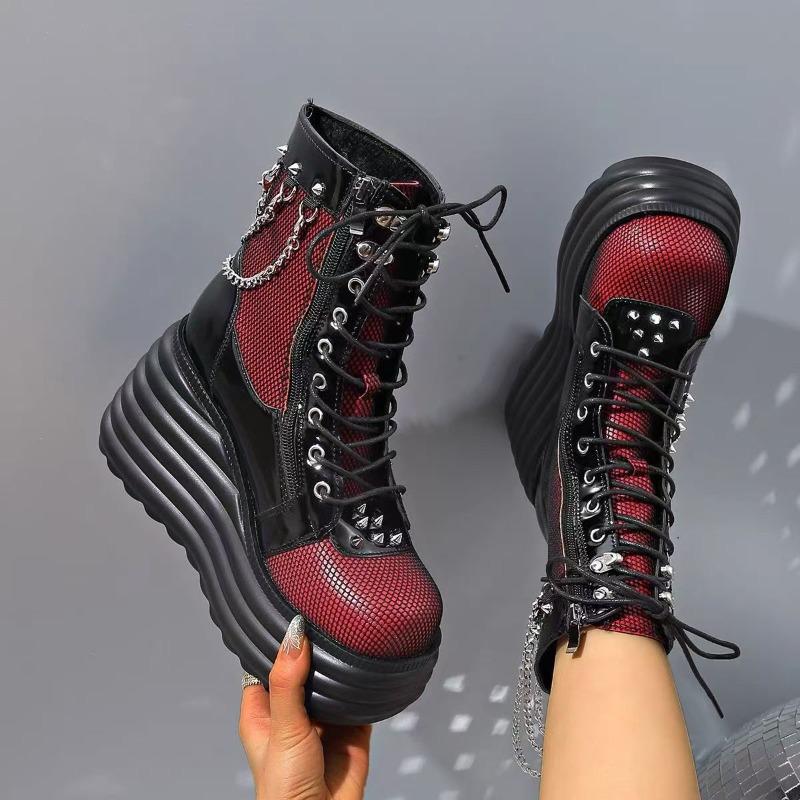 2025New Women Ankle Boots Retro Gothics Boot High Quality Casual Leather Boot Lace Up Platform Boots for Women Punk Knight Boots