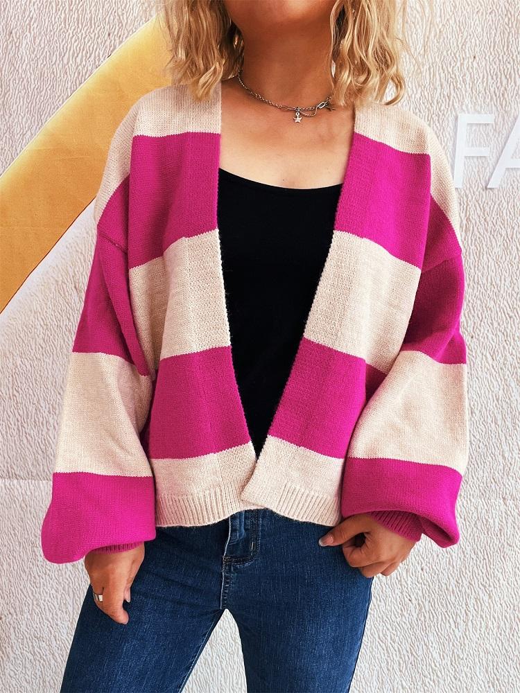 knitted vintage stripe causal loose Spring autumn woman cardigan sweater for women sweaters clothes