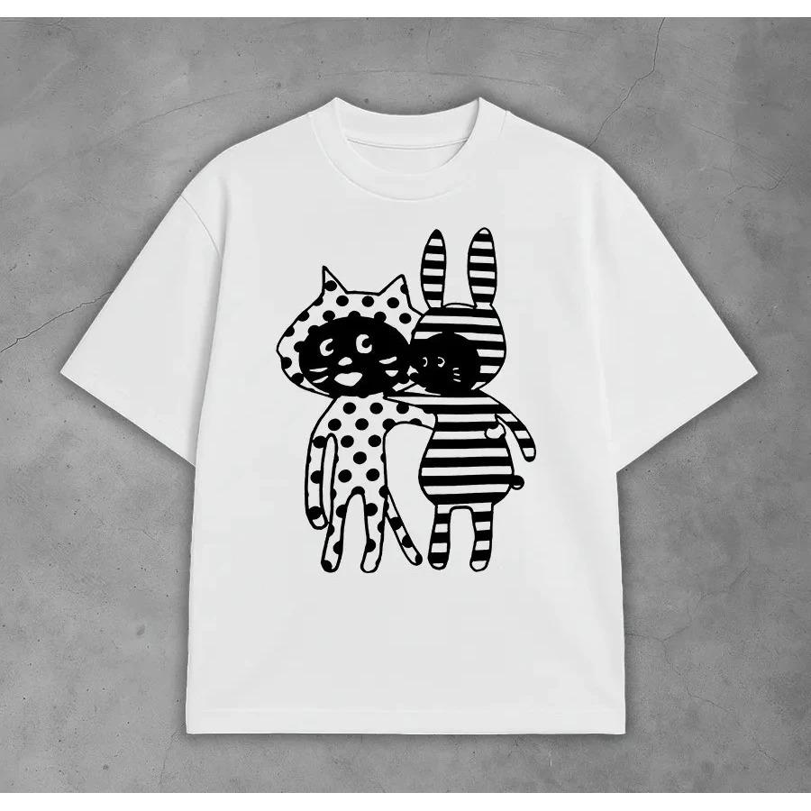 Tshirt with Retro Harajuku Print From 2026 Suitable for Both Men and Women Featuring A Casual Street Style Cartoon Design S