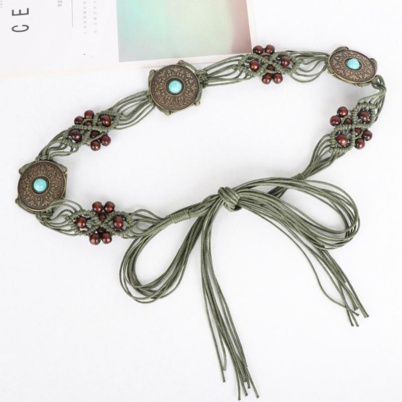 Women Shirt Waist Belt Vintage Bohemian Adjustable Braided Waist Belt with Tassels Women Dress Shirt Wide Waist Belt