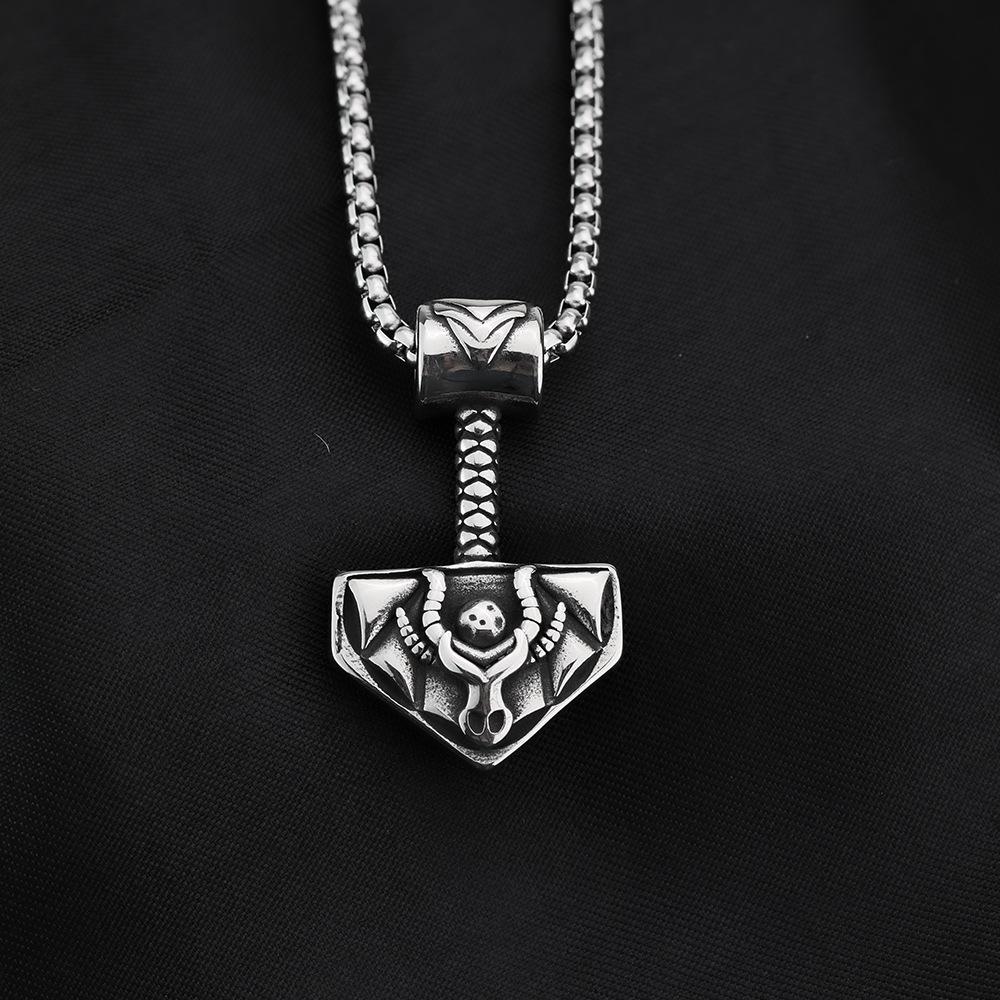 Titanium Steel Thor's Hammer Pendant Necklace - Nordic Viking Retro Design