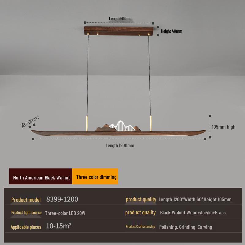 Zen Designer Tea Room Chandelier with Black Walnut and Copper