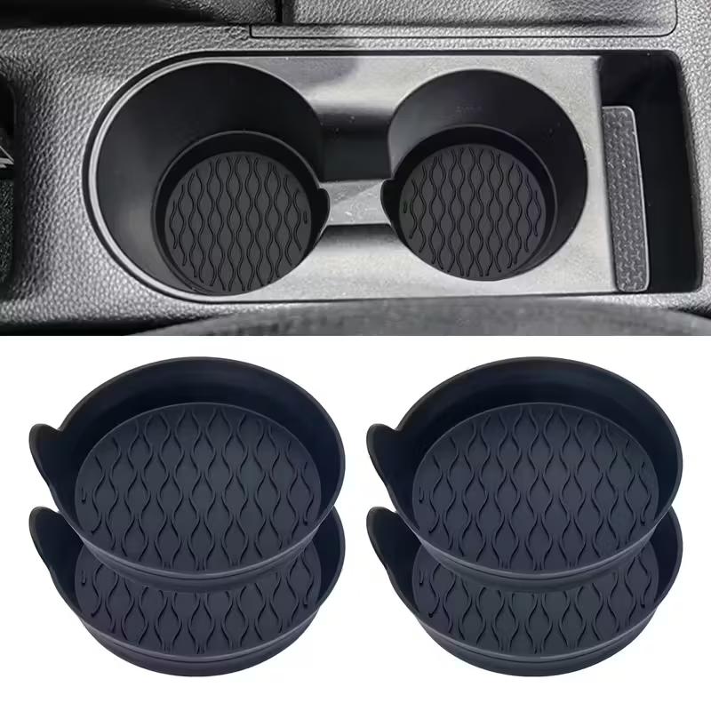 2-Piece Silicone Car Coasters – Non-Slip, Heat-Resistant, Interior Accessories, Gray & Black Options