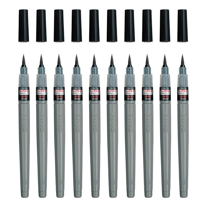Pentel Brush Pen Pentel Fude Pigment Medium Black 10-Pack XFP5M(10)
