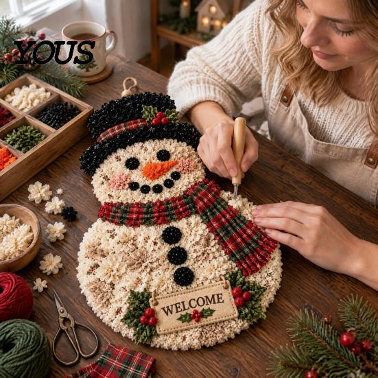 Festival Art Supplies Christmas Door Swag Poke Kit, 3D Fabric Ornament Craft DIY Poking Festive Making Kit for Adults, Holiday Front Wall Decor
