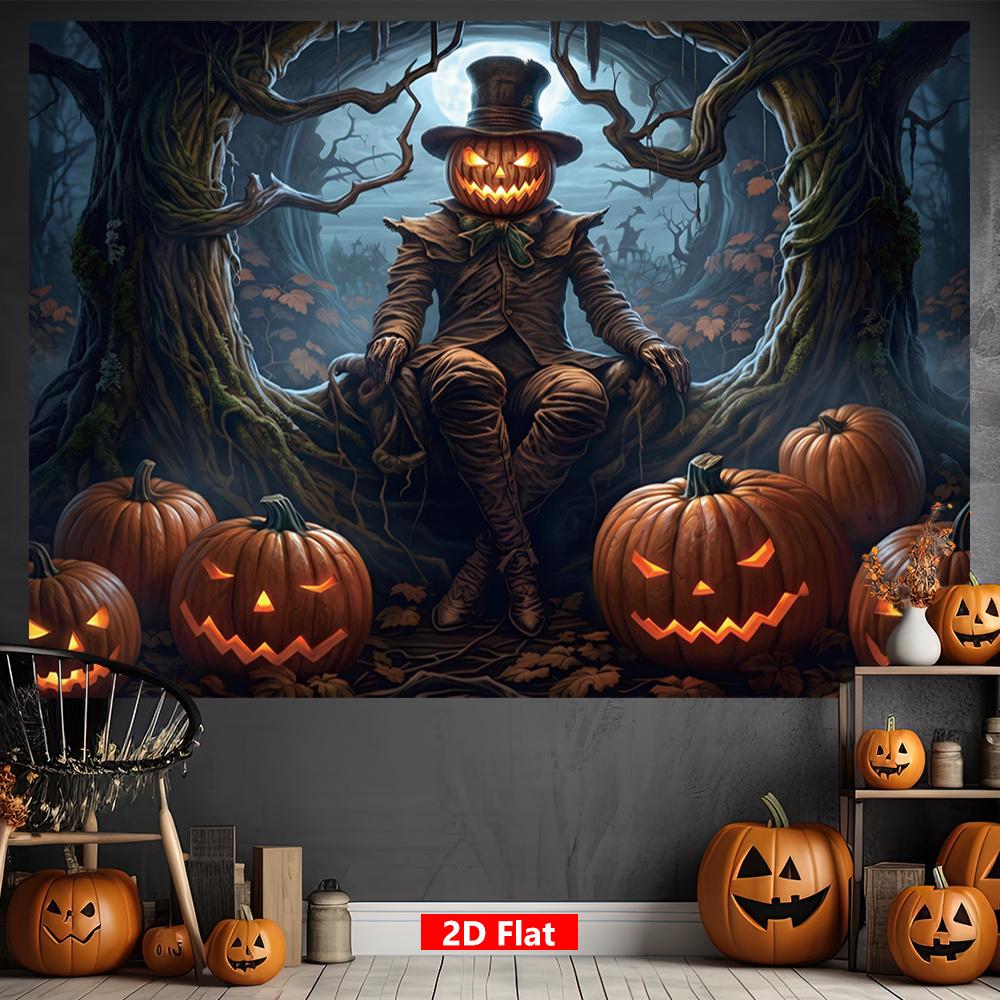 [2D Flat] 1 piece spine-tingling Halloween Badrop Banner featuring a pumpkin-headed scarecrow design.zyc