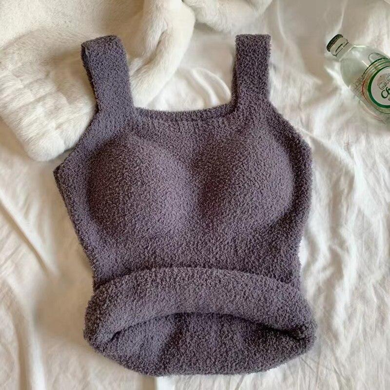 

ITOOLIN зимние женские кашемировые теплые майки с подкладкой для бюстгальтера, вязаные толстые майки, милые топы для женщин Fit For 40-60kg