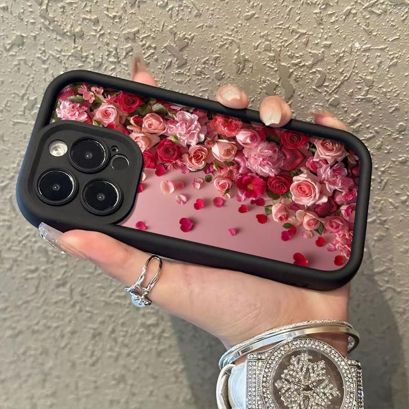 Romantic Rose Petal Art Phone Case for iPhone 17 16 15 14 13 12 11 Series Pro Max Plus Double Layer Protection