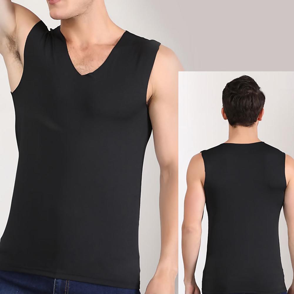 Men Sleeveless V Neck Shirt Ice Silk Slim Fit Stretchy Seamless Vest Tank Top Men Sleeveless V Neck Shirt Ice Silk Slim Fit Stretchy Seamless Vest Tank Top