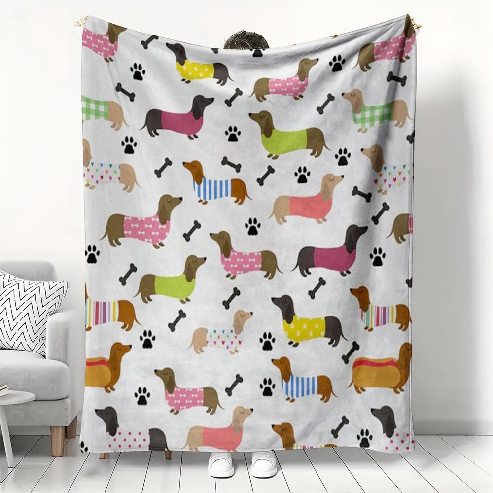 

Colorful Dachshund Pattern Fleece Blanket, Cute Spring Dog Print Throw Blanket, Soft Cozy for Spring Home Decor & Dog Lover Gift 130x150cm