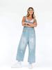 Retro Distressed Wide-Leg Strappy Denim Overalls for Women