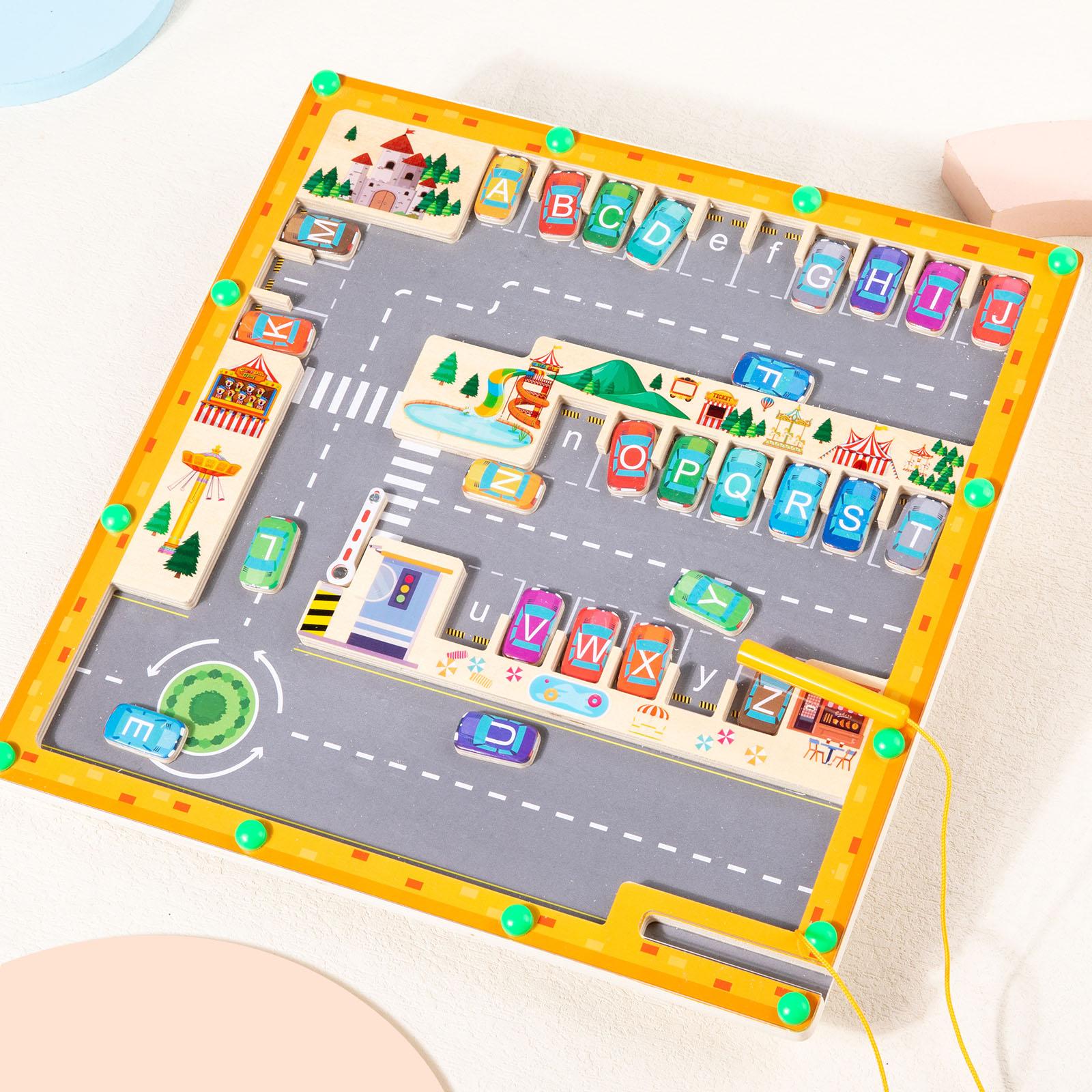 

Wooden Letter Maze Puzzle - Parking Lot Design Uppercase Lowercase English Letters Children Learning Letter Matching Game