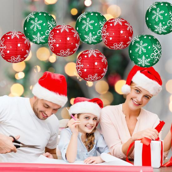 Snowflake Paper Lantern Red Green Christmas Hanging Round Lantern Decoration for Indoor Outdoor Decor Holiday Party Supplies