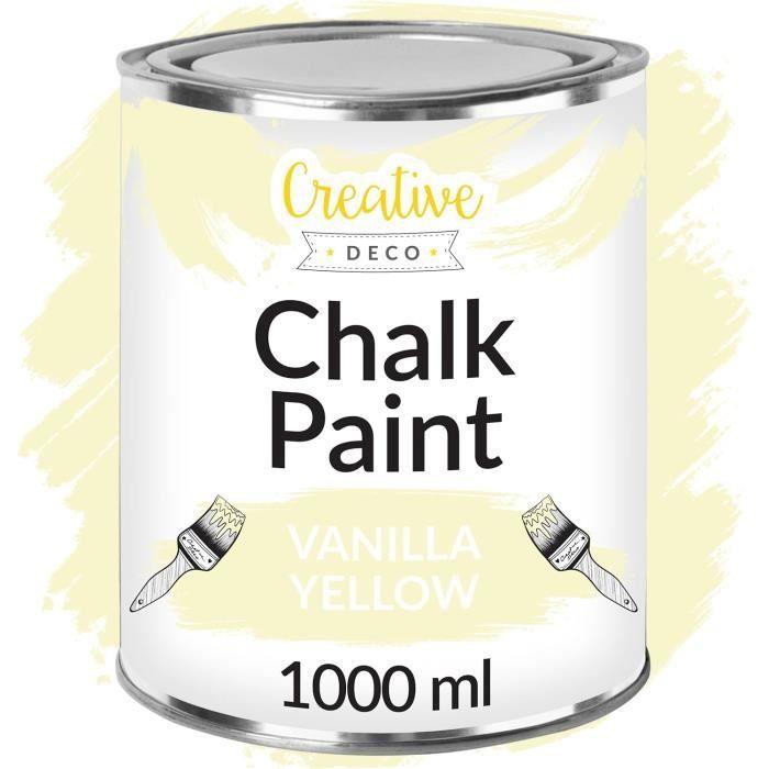 Creative Deco Peinture À La Craie Jaune Vanille 1L | Mat Et Lavable | Idéal Rénovation De Meubles En Bois | Peinture Mur Interieur