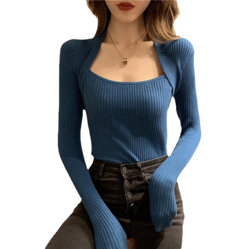 Autumn and Winter Women Square Neck Slim Fit Knit Sweater for Slimming, Chic Base Long Sleeve Sweater for Women