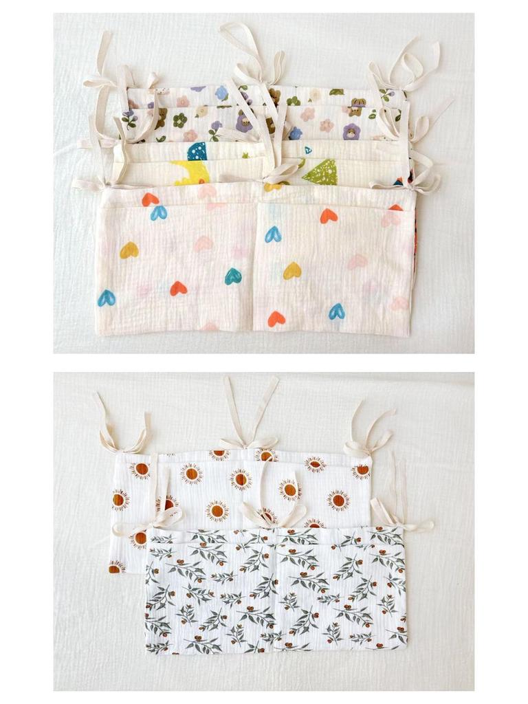 Pure Cotton Crepe Baby Crib Storage and Diaper Hanging Bag - Multiple Colors