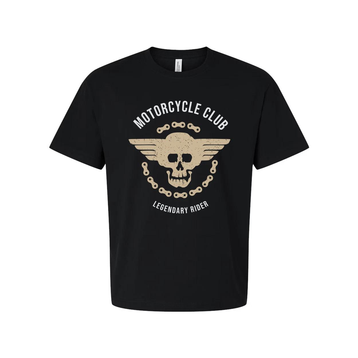 

Unisex Motorcycle Club Graphic Tee With Winged Skull Emblem And Chain Design Pri 3XL