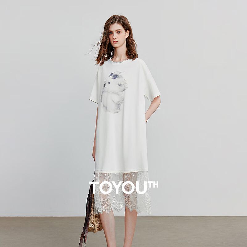 

Women s Loose Puppy Print Lace T-Shirt Dress M