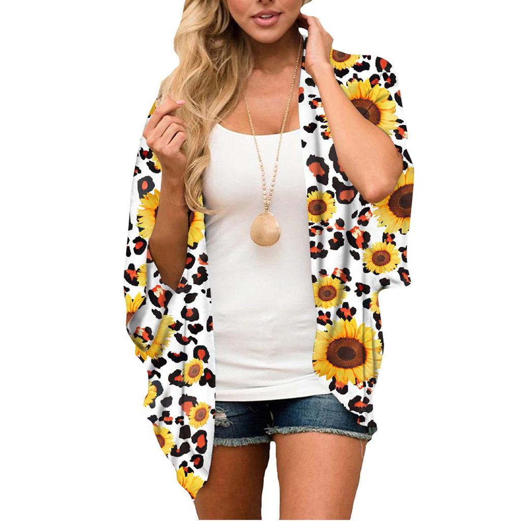 Women's Fashion Chiffon Printed Cardigan Loose Plus Size Beach Cover-Ups