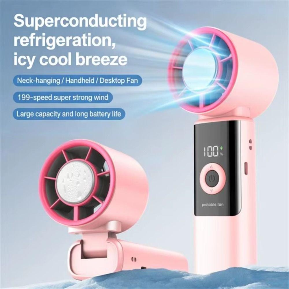 Ice Compress Cool Mini Electric Fan Digital Display Powerful Turbos Fan Travel