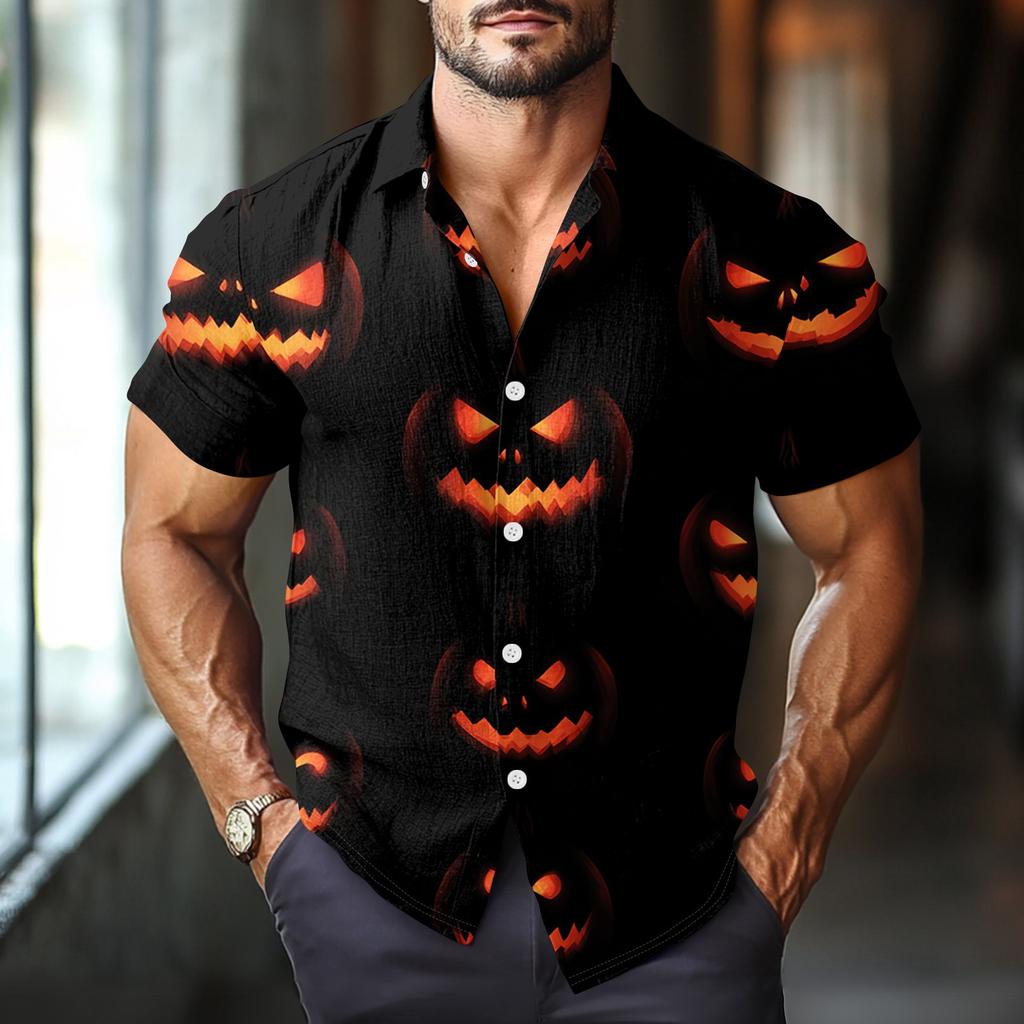 Men's Fashion Casual Loose Halloween Printed Short Sleeve Shirt