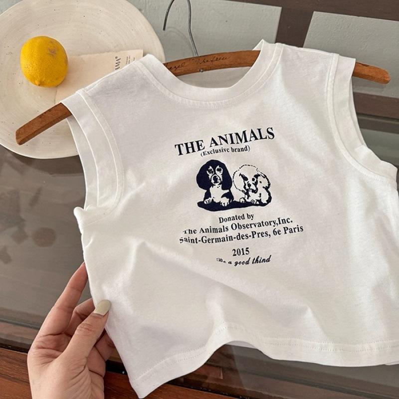 Kids Summer Cotton Cartoon Print Sleeveless T Shirt Boys Cute Vest For Toddlers And Children 80