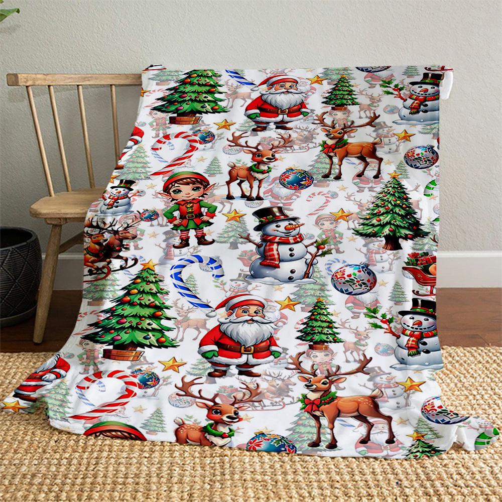 1PC Christmas, festiveOutdoor Flannel Blanket - Soft Plush Decor for Picnics, camping, Bedroom, Playroom, Office, or Lunch Break 1353A